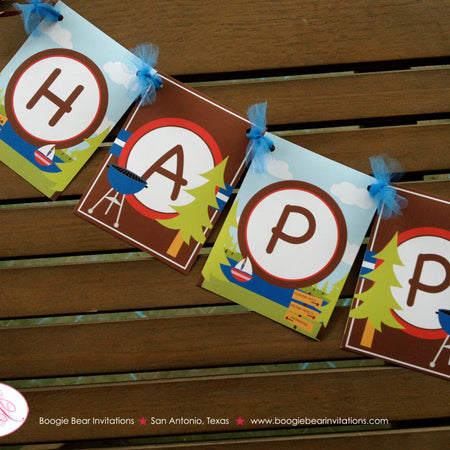 Lake Happy Birthday Party Banner Summer Sailing Trees Forest Park Boy Girl Boating Fishing Swimming Swim Boogie Bear Invitations Jamie Theme