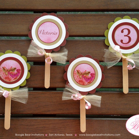 Vintage Butterfly Cupcake Toppers Birthday Party Flower Garden Spring Victorian Outdoor Picnic Pink Boogie Bear Invitations Victoria Theme