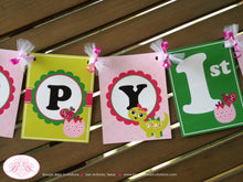 Load image into Gallery viewer, Dinosaur Happy Birthday Party Banner Pink Girl Green Lime Bow Spot Stomp Roar Prehistoric Jurassic Kid Boogie Bear Invitations Claudia Theme