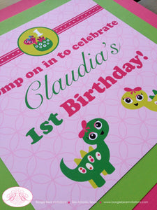 Pink Dinosaur Birthday Party Door Banner Happy Girl Green Little Dino Bow Dot Spot Dino Jurassic Stomp Boogie Bear Invitations Claudia Theme