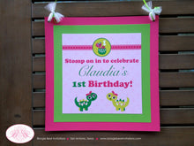 Load image into Gallery viewer, Pink Dinosaur Birthday Party Door Banner Happy Girl Green Little Dino Bow Dot Spot Dino Jurassic Stomp Boogie Bear Invitations Claudia Theme