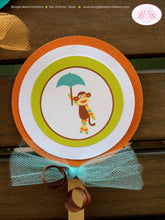 Load image into Gallery viewer, Sock Monkey Party Cupcake Toppers Birthday Set Circle Blue Orange Green Boy Girl Wild Jungle Zoo Boogie Bear Invitations Teagan Theme