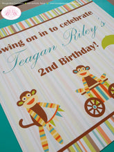 Load image into Gallery viewer, Sock Monkey Birthday Door Banner Happy Party Girl Boy Toddler Stripe Little Umbrella Wagon Toy Boogie Bear Invitations Teagan Theme