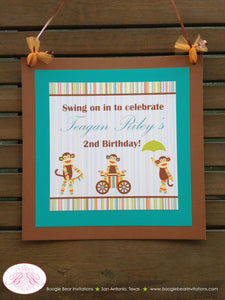 Sock Monkey Birthday Door Banner Happy Party Girl Boy Toddler Stripe Little Umbrella Wagon Toy Boogie Bear Invitations Teagan Theme
