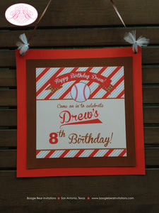 Retro Baseball Door Banner Sign Birthday Party Softball Tee Ball Girl Boy Stripe Team Catchers Mitt Bat Boogie Bear Invitations Drew Theme
