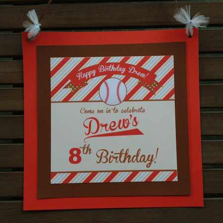 Retro Baseball Door Banner Sign Birthday Party Softball Tee Ball Girl Boy Stripe Team Catchers Mitt Bat Boogie Bear Invitations Drew Theme