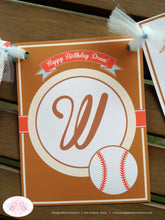 Load image into Gallery viewer, Baseball Birthday Name Party Banner Retro Tee Ball Girl Boy Softball T-Ball Game Bat Mitt Brown Red Blue Boogie Bear Invitations Drew Theme