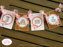 Load image into Gallery viewer, Pink Cowgirl Birthday Party Banner Hat Girl Horse Cow Girl Hat Small Name Age 1st 2nd 3rd 4th 5th 6th Boogie Bear Invitations Olivia Theme