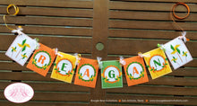 Load image into Gallery viewer, Pinwheel Birthday Party Name Banner Retro Vintage Breezy Boy Girl Green Yellow Orange Spring Summer Kid Boogie Bear Invitations Reagan Theme