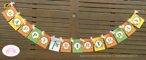 Pinwheel Happy Birthday Party Banner Orange Green Yellow Retro Boy Girl Breezy Garden Picnic Outdoor Boogie Bear Invitations Reagan Theme