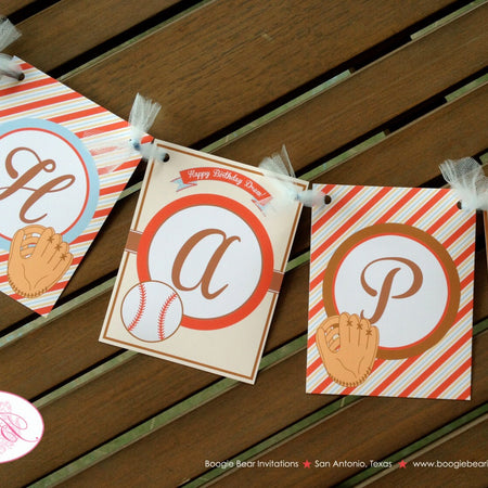 Retro Baseball Happy Birthday Party Banner Softball Mitt Boy Girl 1st 3rd 4th 5th 6th 7th 8th 9th 10th Boogie Bear Invitations Drew Theme