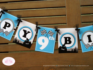 ATV Happy Birthday Party Banner Boy Racing Blue Grey Black All Terrain Vehicle Quad 4 Wheeler Race Track Boogie Bear Invitations Seth Theme