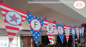 4th of July Large Pennant Party Banner Laminated Patriotic Freedom Stars Stripes Red White Blue Flag Boogie Bear Invitations Hamilton Theme