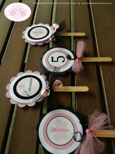 Pink Butterfly Cupcake Topper Set Girl Birthday Party Little Tiny Garden Bug Black Picnic Outdoor Spring Boogie Bear Invitation Emma Theme