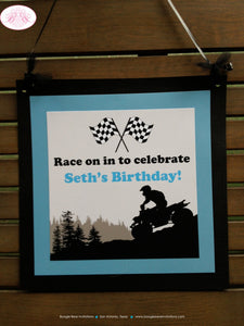 ATV Off Road Birthday Party Package Boy Blue Girl Racing Quad All Terrain Vehicle Checkered Flag Black Boogie Bear Invitations Seth Theme