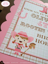 Load image into Gallery viewer, Pink Cowgirl Birthday Door Banner Brown Horse Pony Lasso Plaid Rodeo Hat Boots Girl Wild West Western Boogie Bear Invitations Olivia Theme
