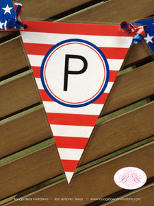 4th of July Happy Birthday Party Banner Pennant United States Independence Day Large Boogie Bear Invitations Devon Theme Ribbon Laminated