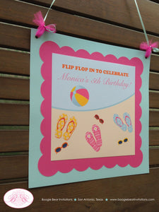 Flip Flop Pool Happy Birthday Door Banner Beach Girl Pink Blue Party Swimming Swim Summer Splash Bash Boogie Bear Invitations Monica Theme