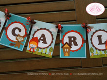 Load image into Gallery viewer, Red Riding Hood Party Name Banner Birthday Big Bad Wolf Girl Little Basket Forest Woodland Animals Boogie Bear Invitations Scarlett Theme