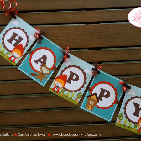 Red Riding Hood Happy Birthday Banner Forest Party Girl Wolf Grandmas House 1st 2nd 3rd 4th 5th 6th Boogie Bear Invitations Scarlett Theme