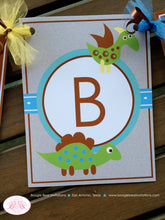 Load image into Gallery viewer, Little Blue Dinosaur Boy Baby Shower Banner Green Brown Yellow Grey Birthday Party Dino 1st Boogie Bear Invitations Melissa Theme Printed