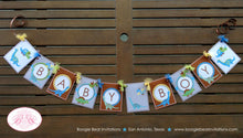 Load image into Gallery viewer, Little Blue Dinosaur Boy Baby Shower Banner Green Brown Yellow Grey Birthday Party Dino 1st Boogie Bear Invitations Melissa Theme Printed