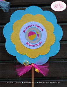 Flip Flop Pool Birthday Party Centerpiece Beach Ball Splish Splash Beach Swim Swimming Pink Yellow Blue Boogie Bear Invitations Monica Theme