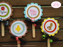 Load image into Gallery viewer, Farm Animals Party Cupcake Toppers Birthday Girl Boy Red Barn Horse Sheep Cow Country Petting Zoo Boogie Bear Invitations Peyton Theme Set