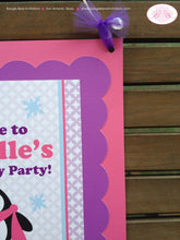 Load image into Gallery viewer, Ice Skating Penguin Party Door Banner Birthday Winter Snow Pink Purple Girl Christmas Ice Rink Boogie Bear Invitations Rochelle Theme