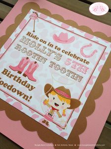 Pink Cowgirl Birthday Party Door Banner Western Brown Cow Print Boots Hat Girl Showdown Horseshoe Horse Boogie Bear Invitations Molly Theme
