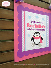 Load image into Gallery viewer, Ice Skating Penguin Party Door Banner Birthday Winter Snow Pink Purple Girl Christmas Ice Rink Boogie Bear Invitations Rochelle Theme