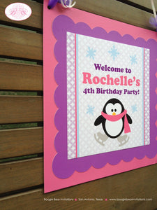 Ice Skating Penguin Party Door Banner Birthday Winter Snow Pink Purple Girl Christmas Ice Rink Boogie Bear Invitations Rochelle Theme