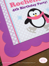 Load image into Gallery viewer, Ice Skating Penguin Party Door Banner Birthday Winter Snow Pink Purple Girl Christmas Ice Rink Boogie Bear Invitations Rochelle Theme