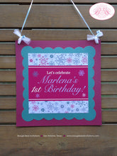 Load image into Gallery viewer, Winter Snowflake Party Door Banner Birthday Girl Pink Teal Purple Lavender ONEderland Christmas Boogie Bear Invitations Marlena Theme