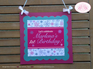 Winter Snowflake Party Door Banner Birthday Girl Pink Teal Purple Lavender ONEderland Christmas Boogie Bear Invitations Marlena Theme