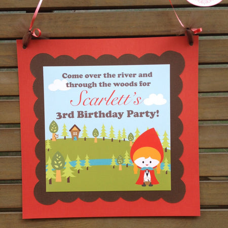 Red Riding Hood Birthday Door Banner Party Little Girl Grandma's House Grimms Folktale Cape Boogie Bear Invitations Scarlett Theme Printed