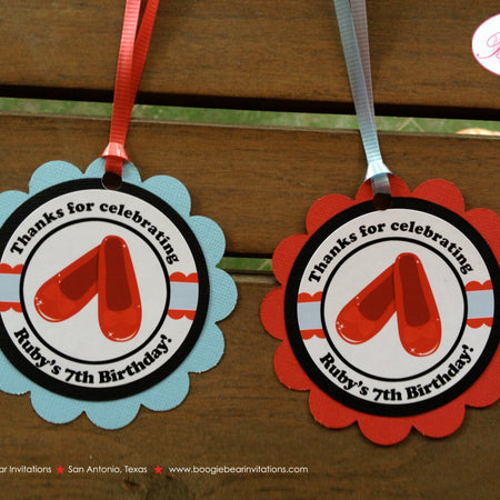 Wizard of Oz Birthday Party Favor Tags Girl Treat Bag Red Shoes Blue Dorothy No Place Like Home Boogie Bear Invitations Ruby Theme