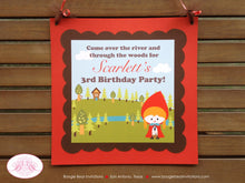 Load image into Gallery viewer, Red Riding Hood Birthday Door Banner Party Little Girl Grandma&#39;s House Grimms Folktale Cape Boogie Bear Invitations Scarlett Theme Printed