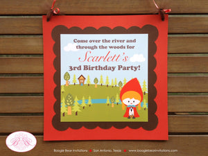 Red Riding Hood Birthday Door Banner Party Little Girl Grandma's House Grimms Folktale Cape Boogie Bear Invitations Scarlett Theme Printed