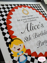 Load image into Gallery viewer, Alice in Wonderland Birthday Party Door Banner Girl Queen of Hearts Red Mad Hatter Tea Drink Me Eat Me Boogie Bear Invitations Alice Theme