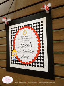 Alice in Wonderland Birthday Party Door Banner Girl Queen of Hearts Red Mad Hatter Tea Drink Me Eat Me Boogie Bear Invitations Alice Theme