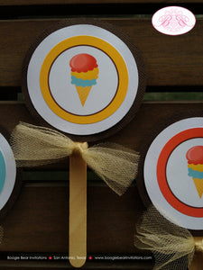 Ice Cream Birthday Party Cupcake Toppers Retro Soda Shop Girl Boy Sweet Candy Buffet Cone Double Scoop Boogie Bear Invitations Dabney Theme