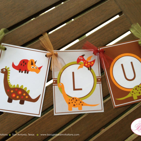 Little Dinosaur Birthday Name Party Banner Boy Girl Dino Jurassic Prehistoric Paleontology Stomp Roar Boogie Bear Invitations Lucas Theme