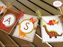 Load image into Gallery viewer, Little Dinosaur Birthday Name Party Banner Boy Girl Dino Jurassic Prehistoric Paleontology Stomp Roar Boogie Bear Invitations Lucas Theme