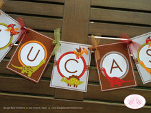 Load image into Gallery viewer, Little Dinosaur Birthday Name Party Banner Boy Girl Dino Jurassic Prehistoric Paleontology Stomp Roar Boogie Bear Invitations Lucas Theme