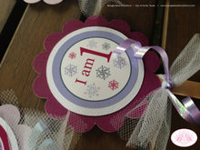 Load image into Gallery viewer, Snowflake Birthday Party Cupcake Toppers Winter Christmas Girl Lavender Purple Snowflake Wonderland Boogie Bear Invitations Marlena Theme