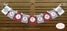 Load image into Gallery viewer, Snowflake Birthday Party Name Banner Winter Christmas Girl Pink Purple Snowing 1st 2nd 3rd 4th 5th 6th Boogie Bear Invitations Marlena Theme