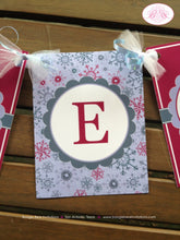 Load image into Gallery viewer, Snowflake Birthday Party Name Banner Winter Christmas Girl Pink Purple Snowing 1st 2nd 3rd 4th 5th 6th Boogie Bear Invitations Marlena Theme