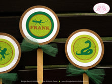 Load image into Gallery viewer, Reptile Birthday Party Cupcake Toppers Boy Girl Lizard Green Wild Amazon Jungle Safari Rain Forest Zoo Boogie Bear Invitations Frank Theme