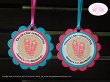 Load image into Gallery viewer, Flip Flop Pool Birthday Party Favor Tags Beach Girl Pink Blue Swim Swimming Ocean Tropical Island Hawaii Boogie Bear Invitations Jenna Theme